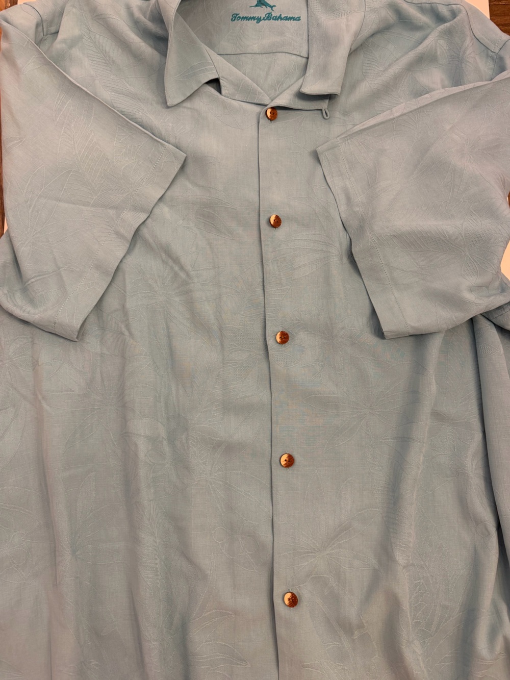 Tommy Bahama men’s Pale Blue Embossed Palm Camp silk Shirt size xxxl